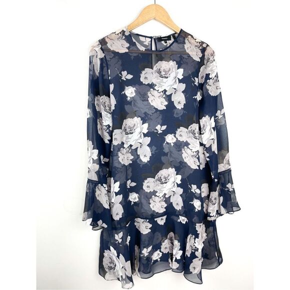 Theory Marah Floral Chiffon Dress Blue Size 6 Sheer Mini Dress - Picture 3 of 11
